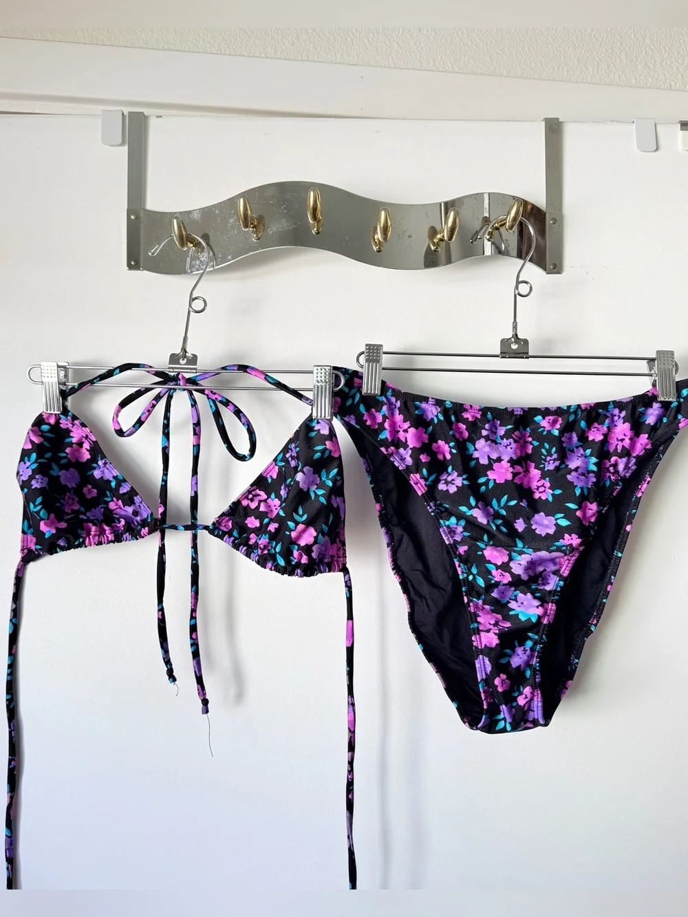 Mirror Palais Black Floral Print Triangle Bikini
